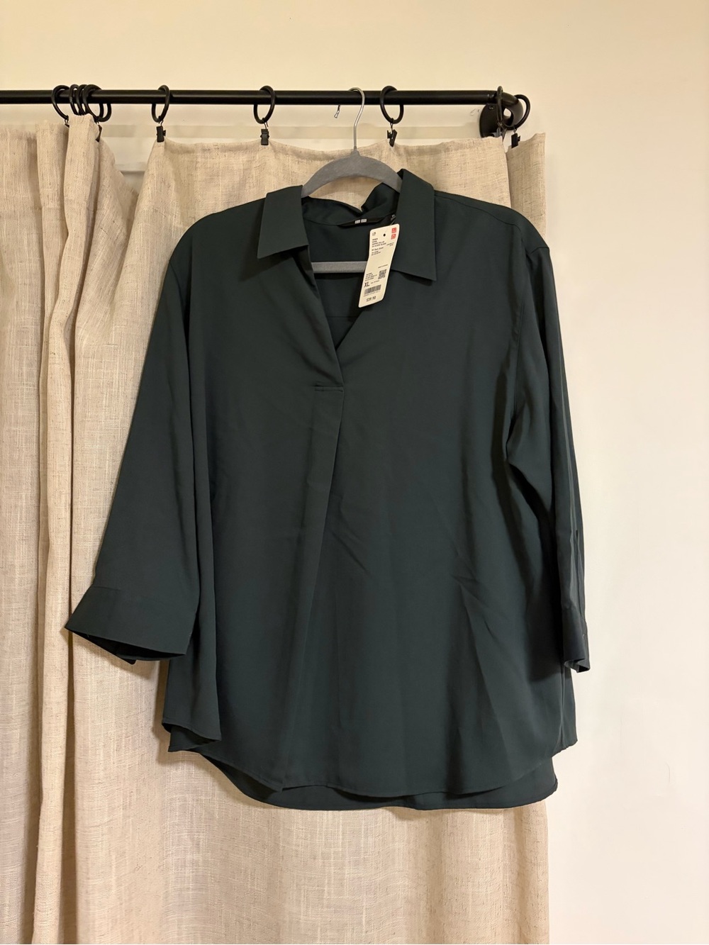Women's Dark Green V-Neck Collar Blouse